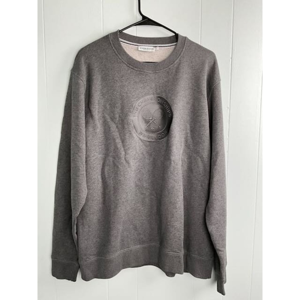 Wimbledon‎ Mens Gray Embossed Logo Cotton Pullover Sweatshirt Large 23MW02
